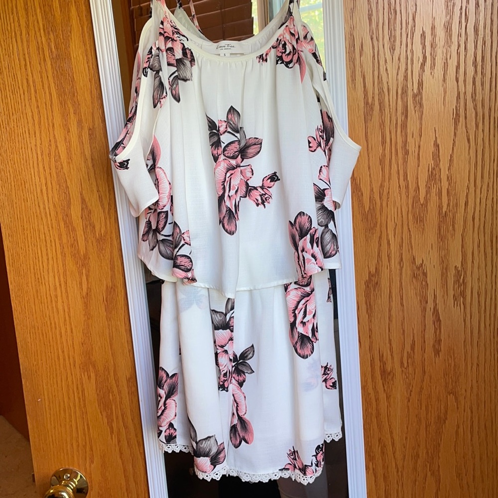 White and pink floral romper